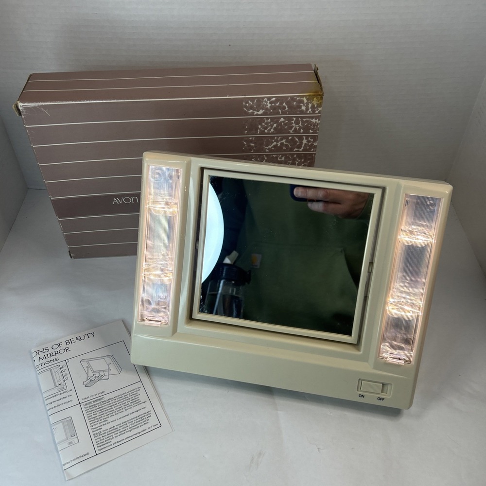 Vintage 1986 Avon Lighted Makeup Mirror - Reflections of Beauty Works Read